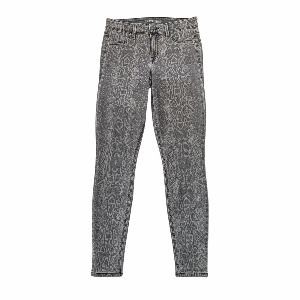 Level 99 Gray Snakeskin Print Skinny Edgy Streetwear Rocker Concert Denim Jeans